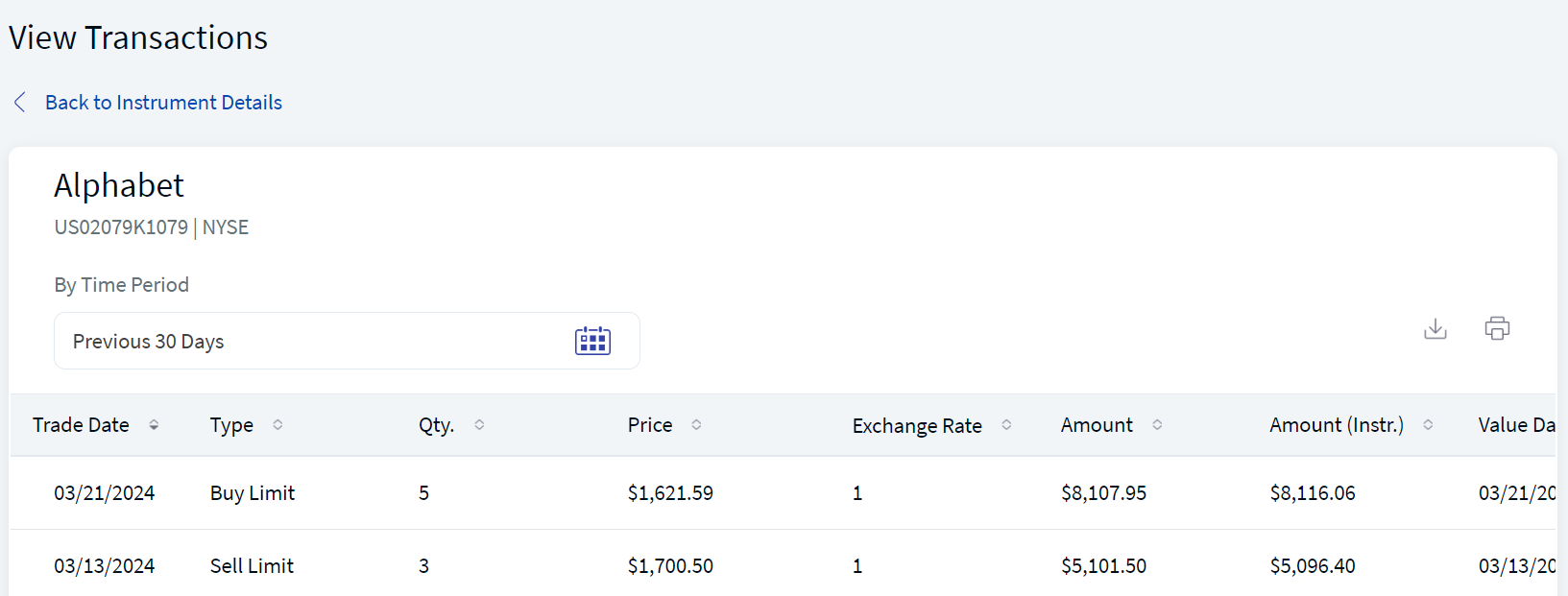 View Transactions
